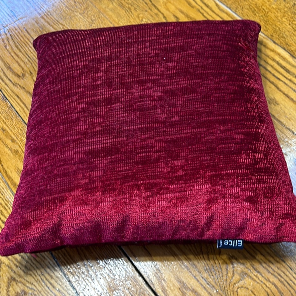 Elite Home red crushed velvet pillow sham with feather pillow insert. 20”